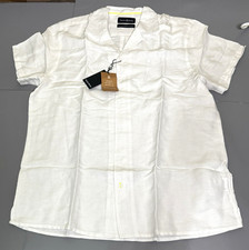 Psycho Bunny XL Windcrest Linen Blend Short Sleeve Camp Shirt White Loop Collar