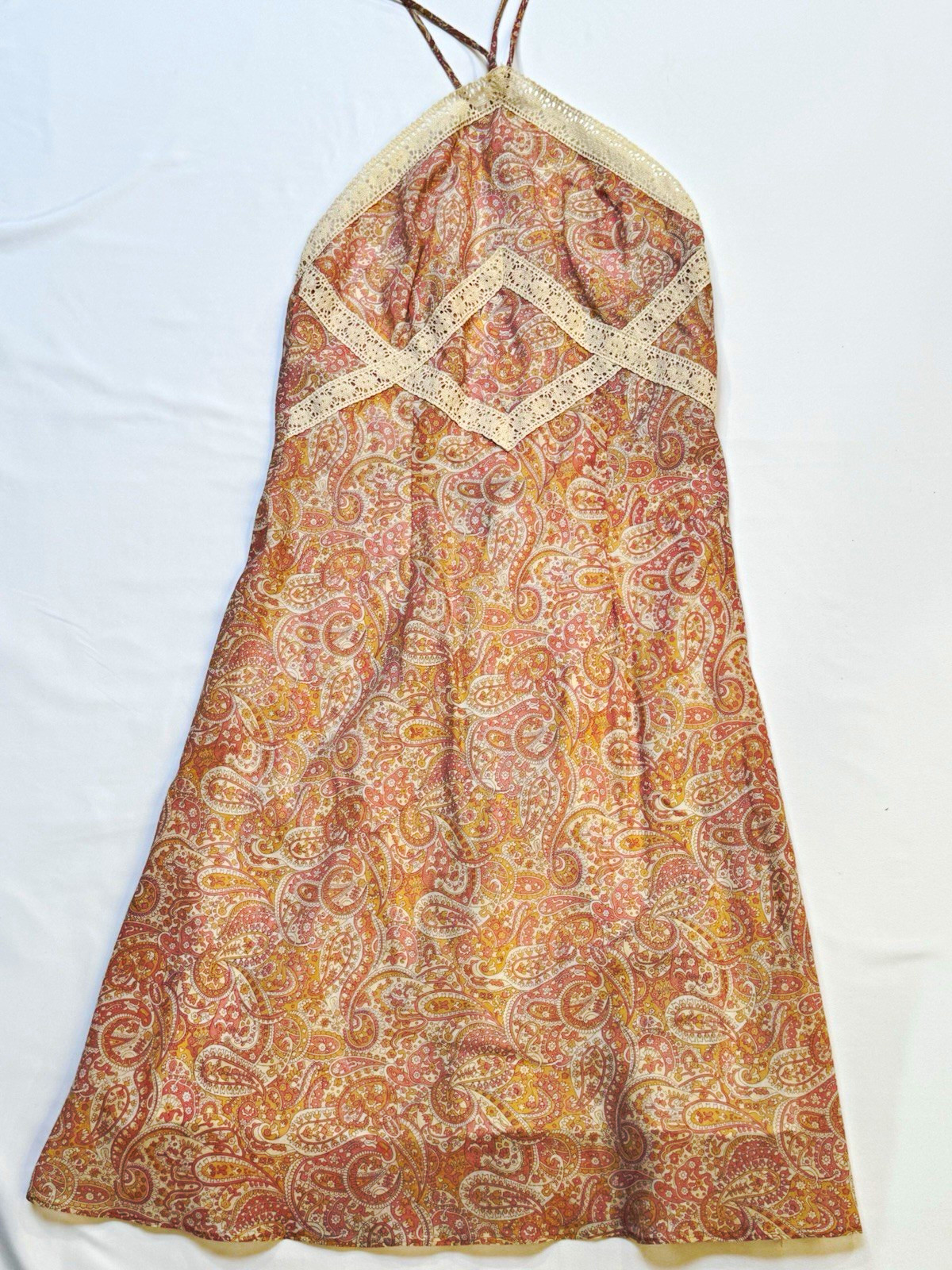 Vtg Y2K Moda International Victoria’s Secret Paisley Halter Dress Sz 8 Boho Lace