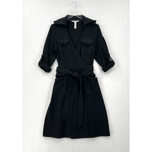 DIANE VON FURSTENBERG Wool Knit Wrap Dress Womens 6 Black Safari Cargo Utility - Picture 2 of 18