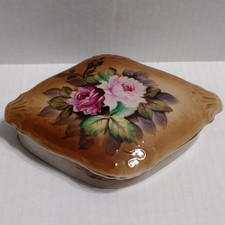 Vintage 1950s Lipper And Mann Porcelain Jewelry Trinket Box With Roses VTG MCM