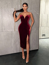 Burgundy SXY Prom Dress Women's Solid Color High Slit Bandeau Dress Sz XS S M L