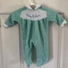 Vintage Baby B  Gosh Velour Sleeper Green Snap Front Newborn Footed Pajama