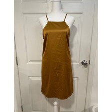 NEW Strappy Satin Halter Mini Slip Dress S Gold Brown BodyCon Sexy Layer Tie