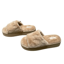 Muk Luks Kirstey Platform Slide Slippers Women  s 7/8 Tan Fluffy Irish Cream NEW