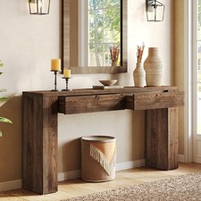 Solid Wood 63 Inches Console Table with 2 Drawes Farmhouse Wooden Entryway Table