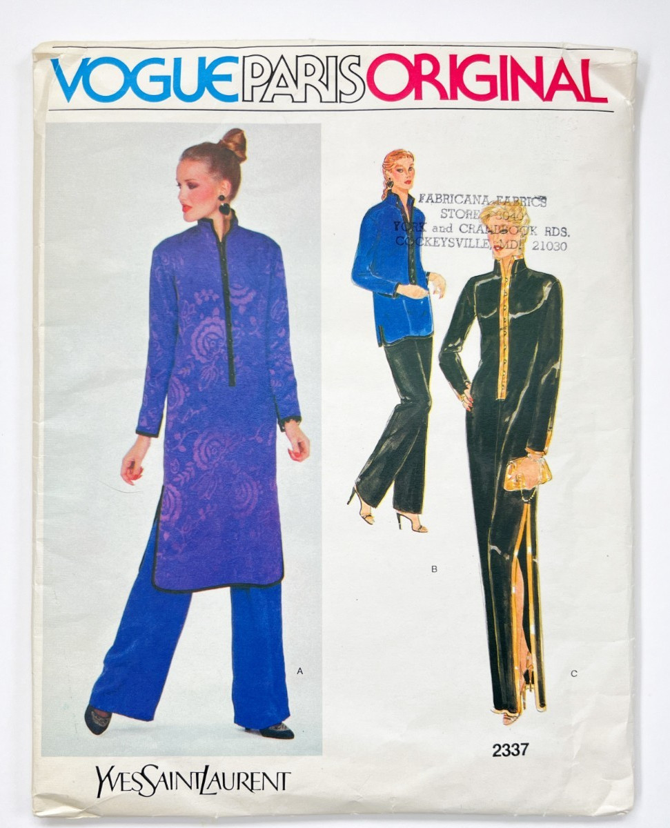 Vogue Paris Original YSL Top Tunic Dress & Pants, Size 10, 1980's Uncut FF