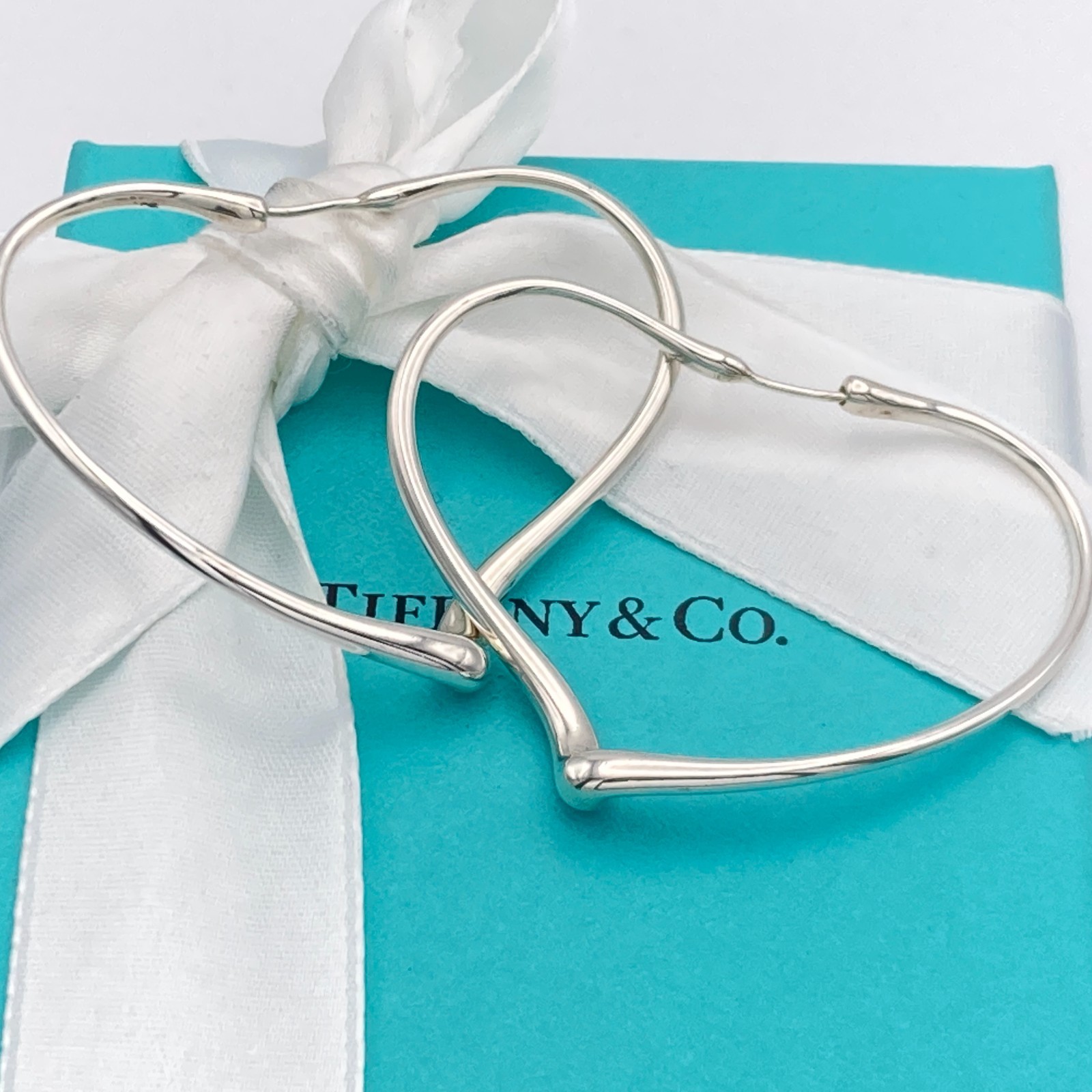 Tiffany & Co. Open Heart Hoop Silver Elsa Peretti Earrings 10.3g 5.0cm