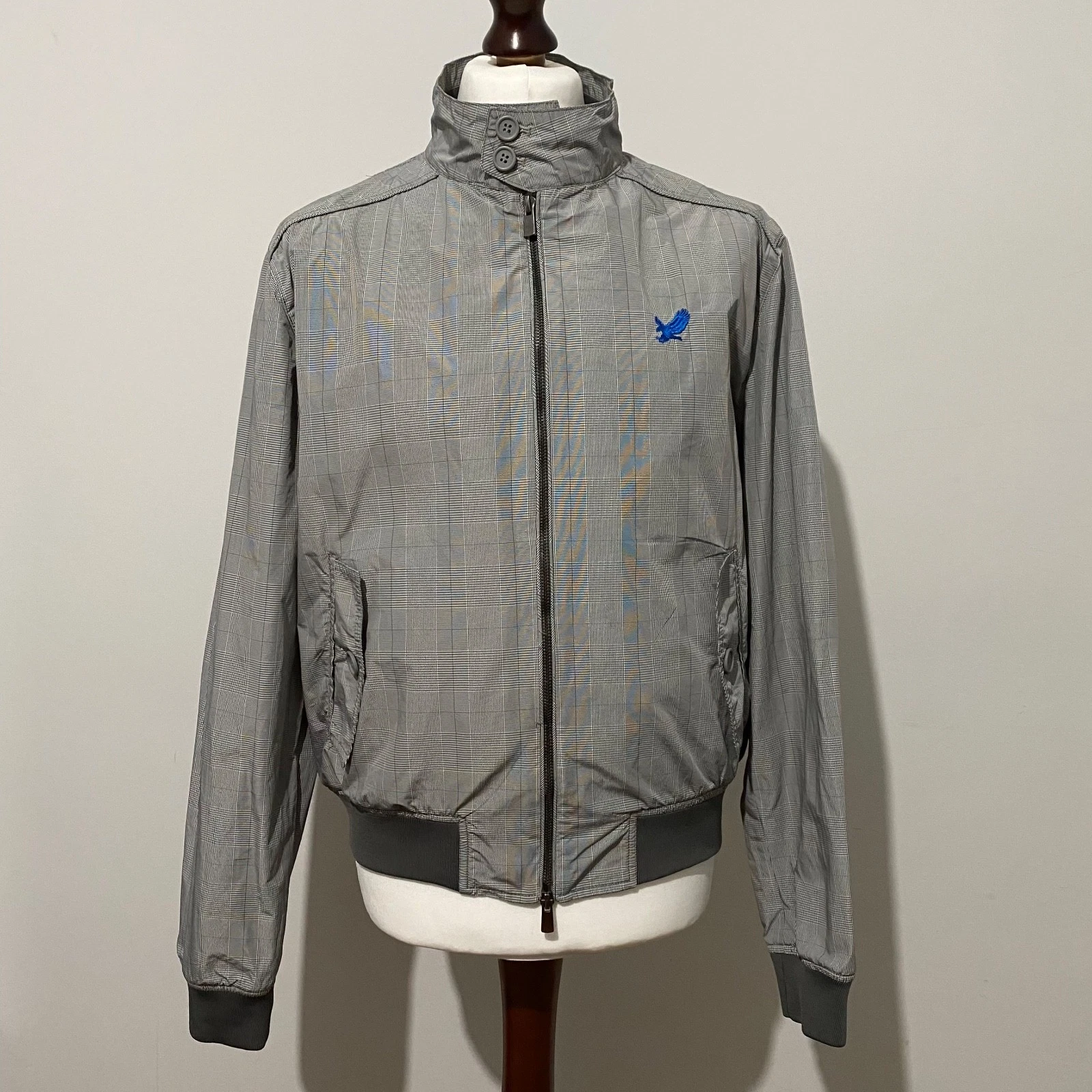 BLACKTHORN Mens Size 54 XL Grey Check Windbreaker Full Zip Casual Jacket Coat