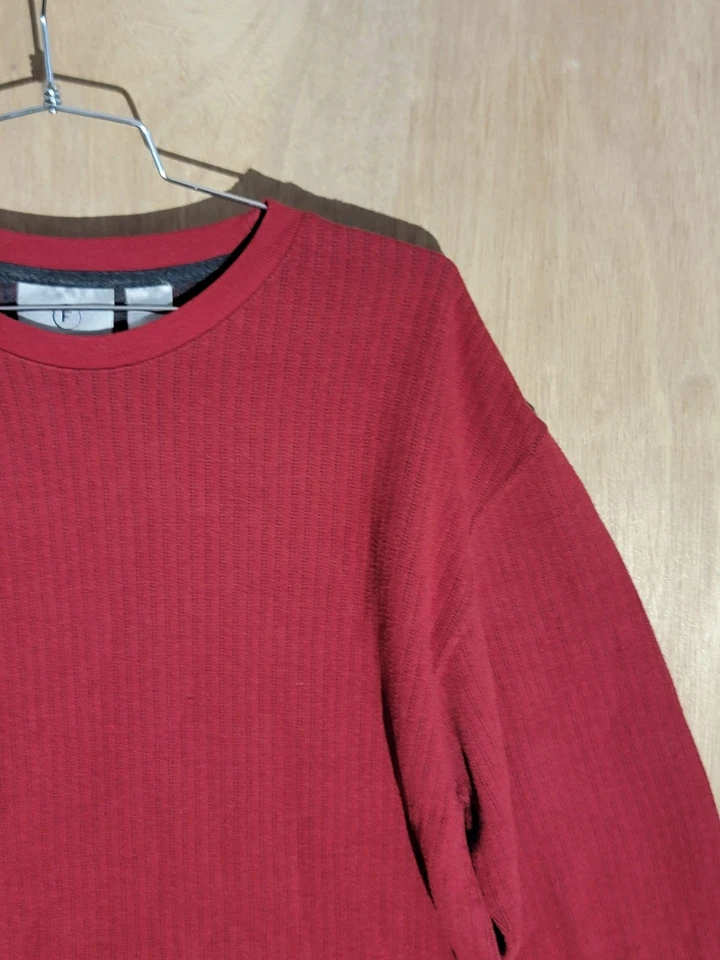 Camisa Pullover Informal Para Hombres L Roja Térmica Tejida Gofre Manga Larga Farah Foto 3 de 4