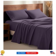 Machine Washable 100 Cotton Flannel Sheet Set - Deep Pocket Queen, Eggplant