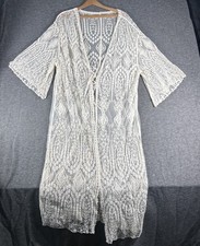 Plus Size Peasant Boho Embroidered Lace Festival Kimono Duster Cardigan 2X Tie