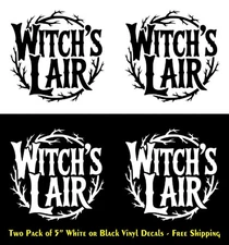 Witch's Lair Two Pack 5" White or Black Vinyl Decals Car Truck Window