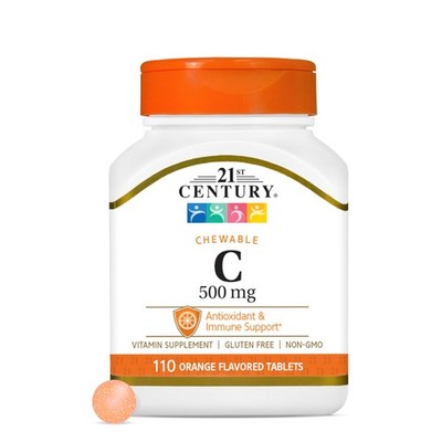 21st Century Vitamin C 500 mg Chewable Tablets, 110 Count (Pack of 1), Orange 