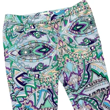 Chicos Women's 25 Colorful Paisley Print Capri Pants Lightweight Funky Stretch