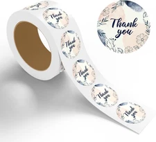 StickerJet Thank You Stickers, Roll of 500 Self-Adhesive for Packaging, Gifts