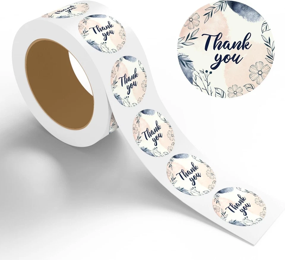 StickerJet Thank You Stickers, Roll of 500 Self-Adhesive for Packaging, Gifts