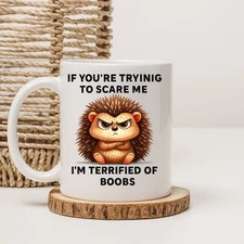 I'm Terrified of Boobs Mug - Funny Hedgehog Gag Gift - 11oz or 15oz Cup