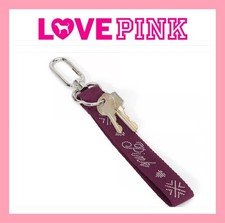 VICTORIA'S SECRET PINK LOGO WRISTLET STRAP KEYCHAIN Rhinestone BLING Burgundy