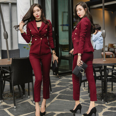 Tailleur completo rosso scuro giacca manica lunga e pantalone elegante 4904  | eBay
