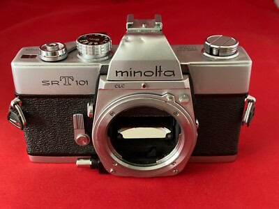 Minolta SRT-101 35mm SLR film camera body only with case - works - as is