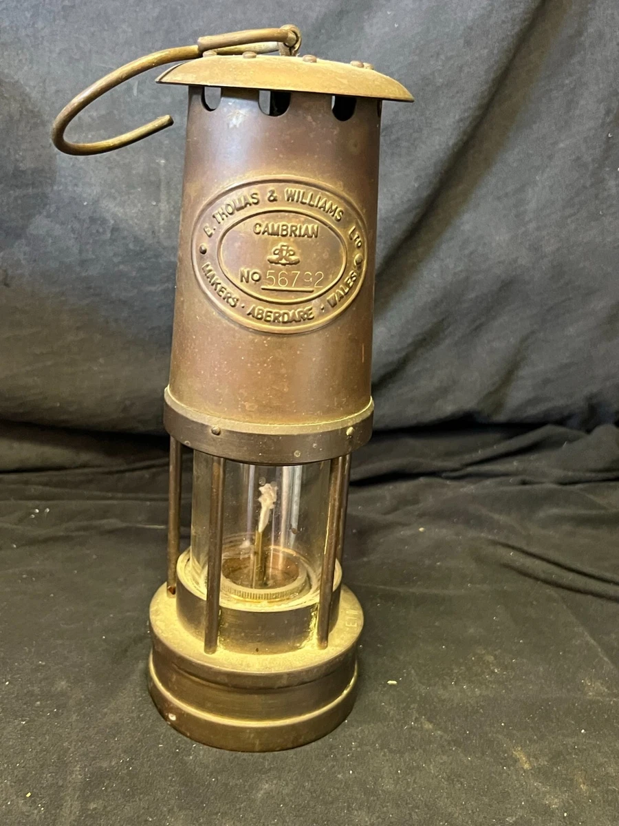 VINTAGE E. Thomas & Williams BRASS MINERS LAMP / LANTERN Gas Light ANTIQUE