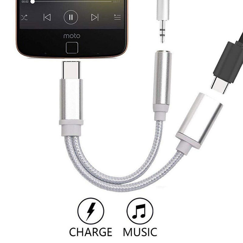 USB Type C To 3.5mm & Charger Headphone 2 in 1 Audio Jack USB C Cable