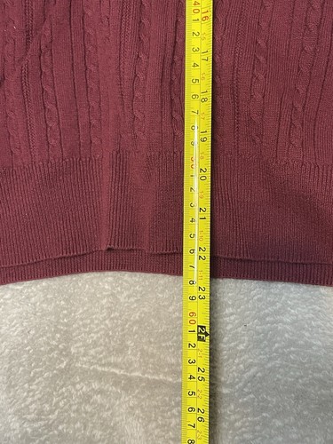 VTG Saddlebred Mens Textured knitted V-neck Sweater Size L Burgundy 100% Cotton - Picture 8 of 13