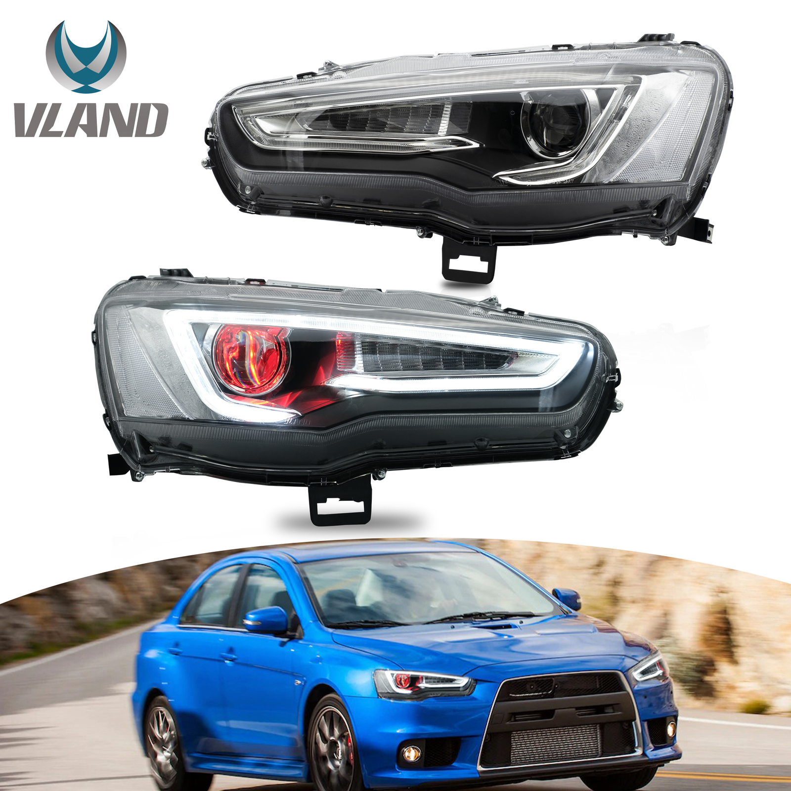 Phares pour Mitsubishi Lancer VLAND 08-20 clignotant séquentiel noir mat