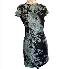 Zara Black Short Sleeve Ink Floral Slim Dress Sz M