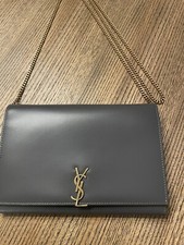 SAINT LAURENT Glossy Calfskin Monogram Chain Wallet Storm