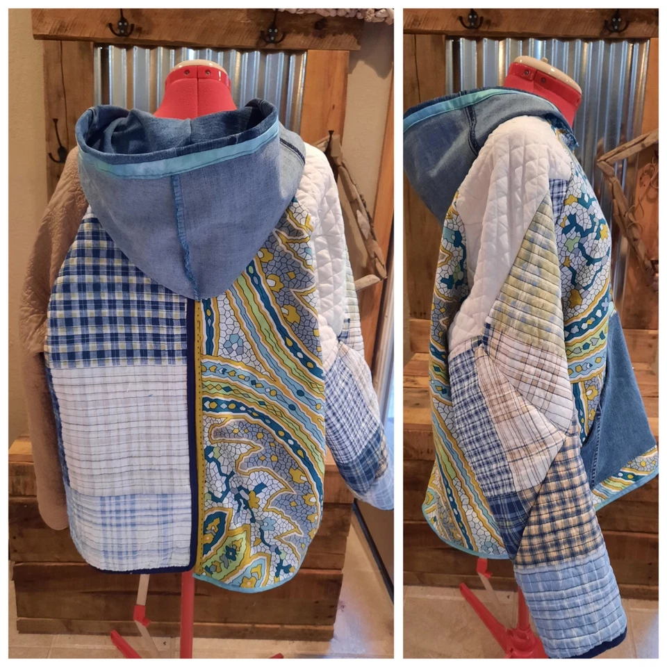 Одеяло с капюшоном Upcycled Quilt L пейсли/шотландка ручная работа - Изображение 2 из 3