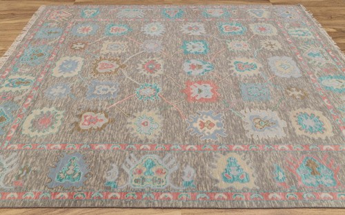 8x10 Gray Colorful Soft Quality Hand-Knotted Angora Wool Oushak Rug - Picture 5 of 21