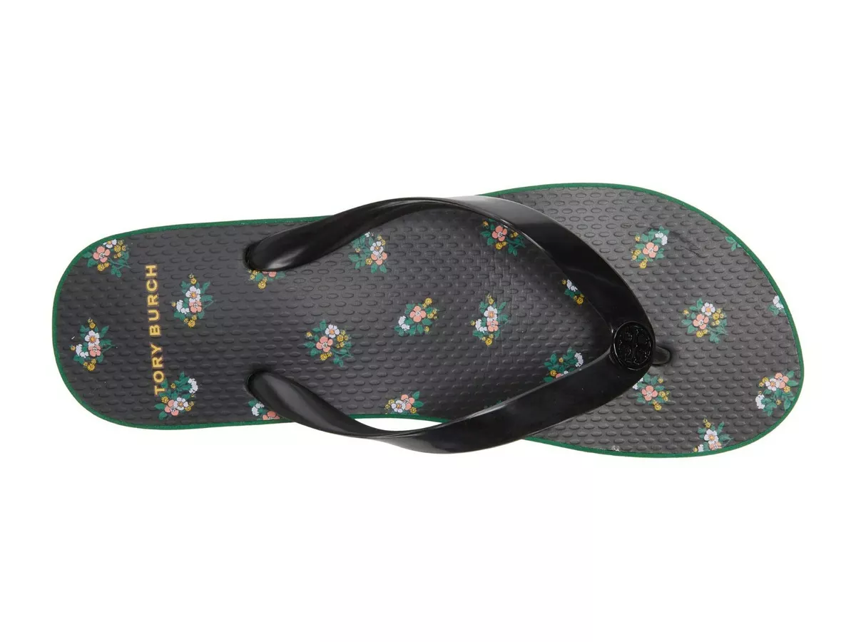 Tory Burch Cutout Black Floral Wedge Flip Flop Flat Wedges Thongs