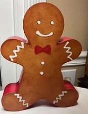 Gingerbread MAN WOODEN BROWN RED WHITE 8 INCHES TALL 6 INCHES WIDE NEW