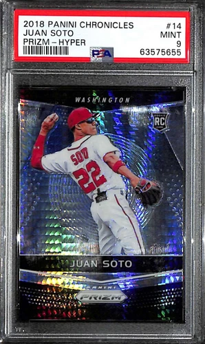 2018 Panini Prizm Hyper Refractor 14 Juan Soto Rookie 188/299 PSA 9 MINT
