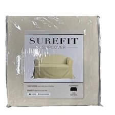 SureFit Cotton Duck Canvas T Cushion Loveseat Slipcovers, Loveseat Cover Cott...