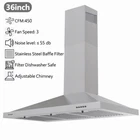 36in Wall Mounted Range Hood 450CFM Stainless Steel Kitchen Cook Vent LED New