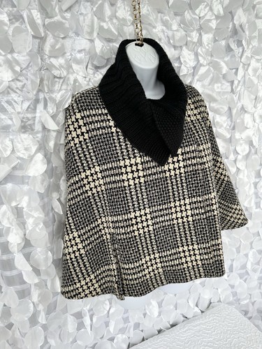 Vintage Y2K Woman’s 6 Cape Short Black Cream Houndstooth Textured Wool Cropped - Picture 4 of 13