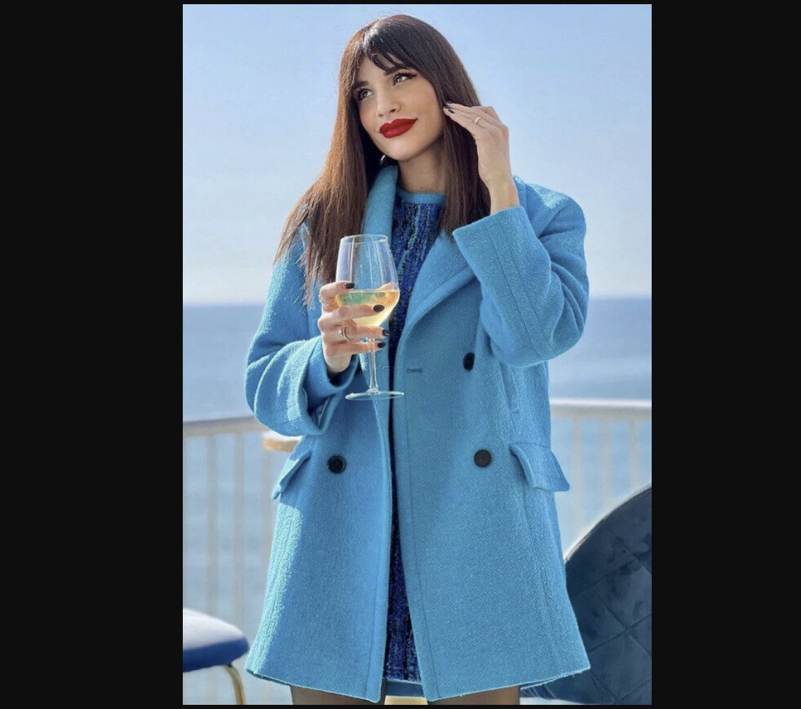 Zara blue wool blend coat Clearance
