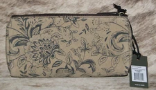 Myra Bag #8487 Vintage Canvas Print 7.5"x2"x4.5" Multi Pouch Makeup Bag Clutch