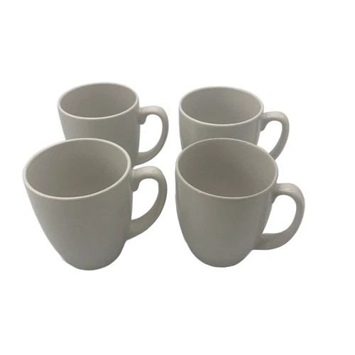 Set of Four Corelle Coordinates Stoneware Coffee Mugs Cups Solid White