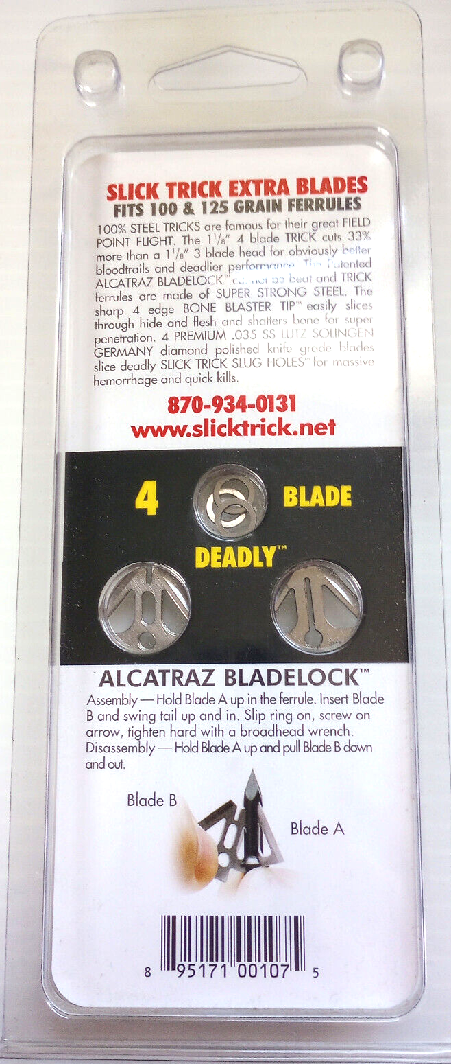 3pk Slick Trick Broadheads 100 & 125 Magnum for Alcatraz 1 1/8" Diam