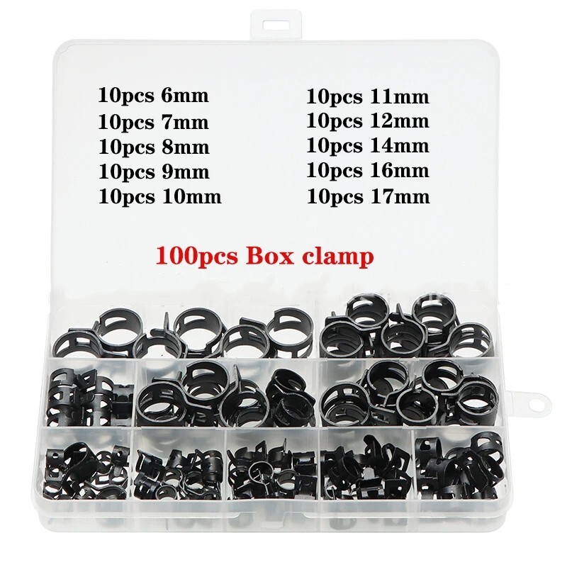 100Pcs/Set Vacuum Spring Clamp Water Pipe Hose Clip Fastener Assortment Kit