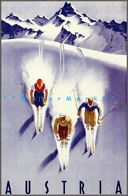 290174 Ski Austria 1950 3 Skiers Winter Snow Sports Travel PRINT POSTER