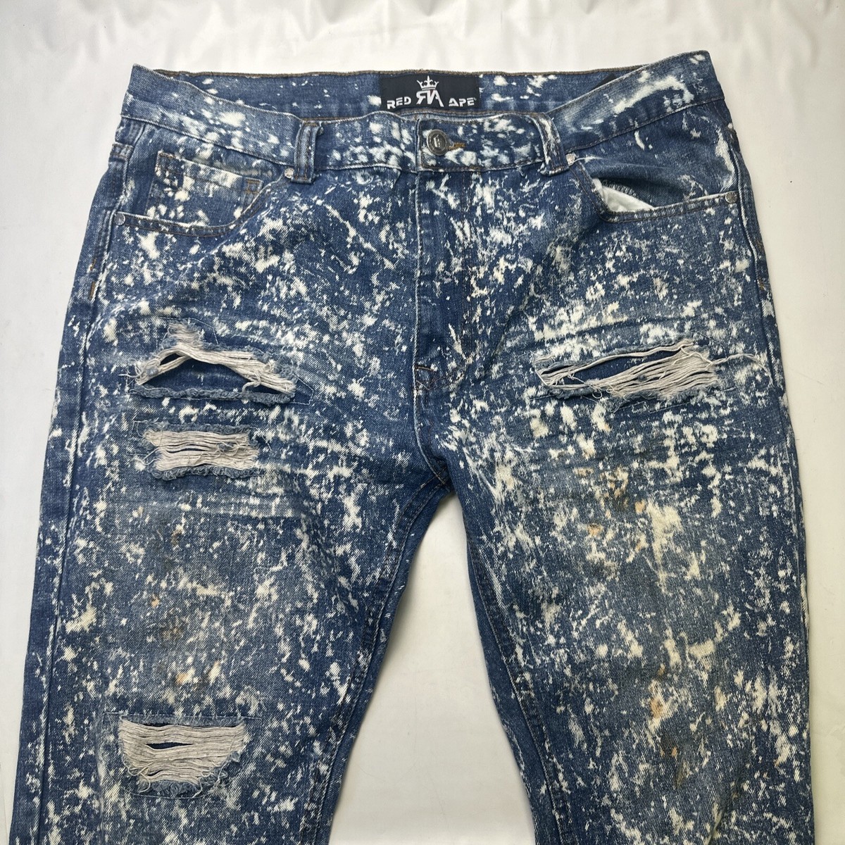 Red Ape Jeans Mens 46 Blue Denim Baggy Painted Pants Hip Hop Rap