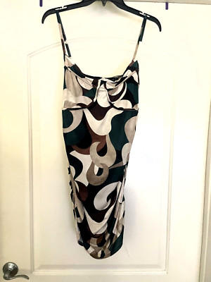PRETTY LITTLE THING MULTI ABSTRACT RUCHED MINI DRESS W/ CUP DETAIL!  SZ 12  NWT
