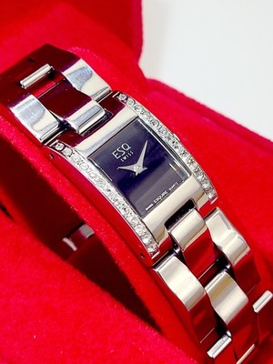Works [N MINT] ESQ Movado Tank Swiss Made Diamonds Women's Watch with Black Dial