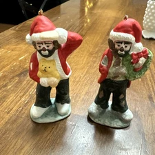 Vintage Flambro Emmett Kelly Jr. porcelain Christmas  Lot Of 2 Ornaments