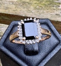 9ct Gold Sapphire and Diamond Halo Ring Ladies Vintage Style Size N1/2 2.3g