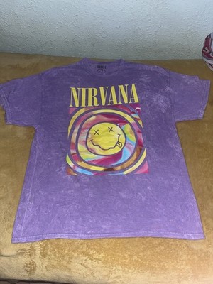 Nirvana Smiley Face T-Shirt Purple Wash Graphic Tee Music Band